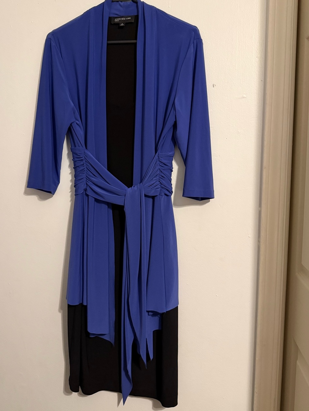 Jones New York Royal Blue & Black Tie-Waist Long Sleeve Dress